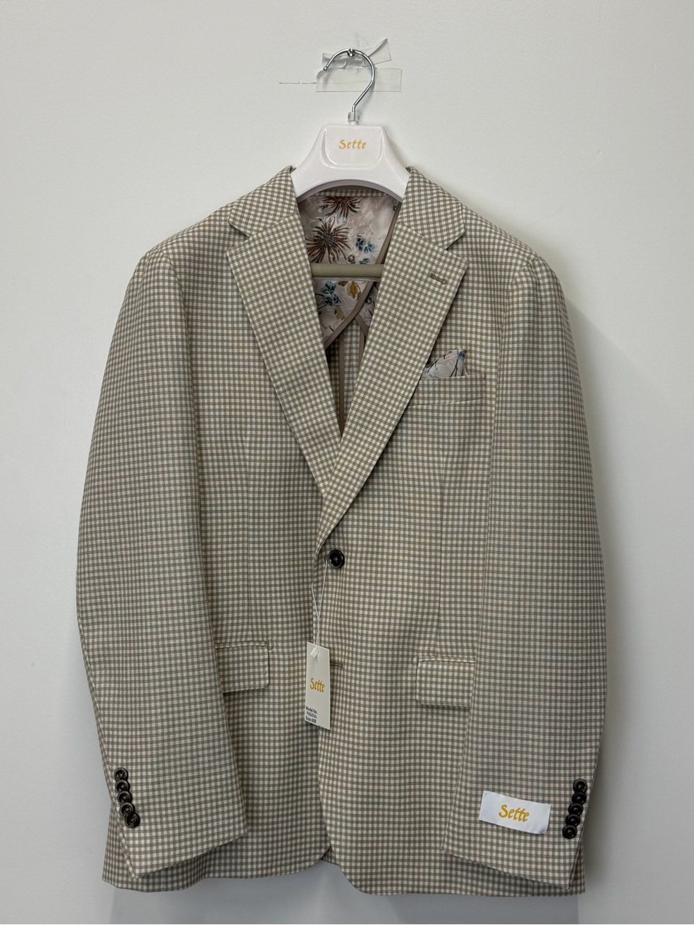 PADOVA BEIGE STRETCH WOOL SILK LINEN CHECK BLAZER - 7 DOWNIE ST.